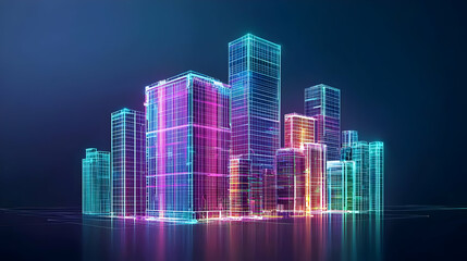 Colorful Futuristic Digital Cityscape With Neon Lights