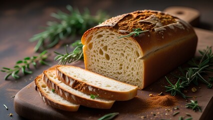 freshly sliced aromatic spiced bread with a golden-brown crust and a soft