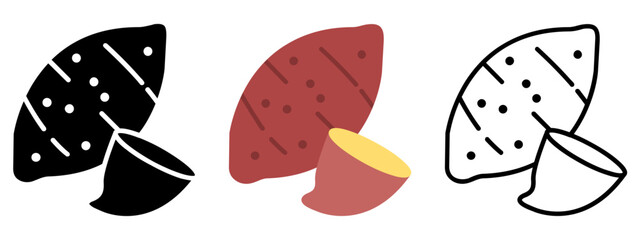 Sweet Potato Icon, Collection Of Line, Glyph, Flat, Collection of line, Glyph, Flat Icon Set