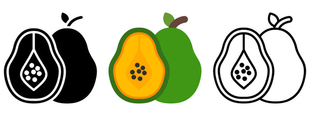 Papaya Icon, Collection Of Line, Glyph, Flat, Collection of line, Glyph, Flat Icon Set