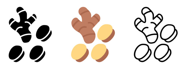 Ginger Icon, Collection Of Line, Glyph, Flat, Collection of line, Glyph, Flat Icon Set