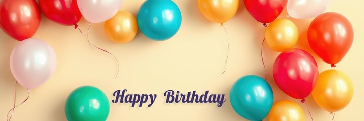 Colorful balloons create a festive atmosphere for a birthday celebration and convey joyful wishes in a decorative arrangement