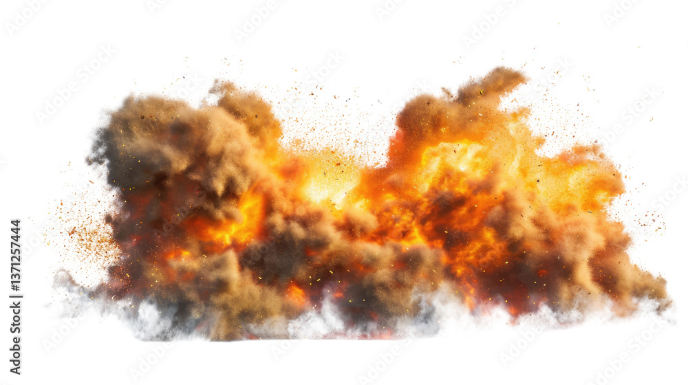 Poster explosion of energy: a dynamic visual of a fiery explosion against a stark backdrop, with a blend of