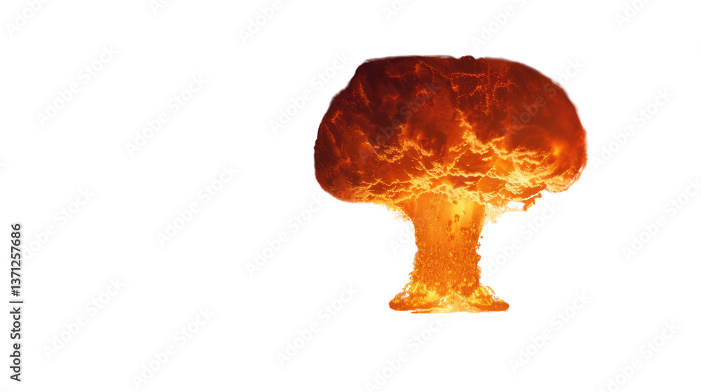 Poster atomic blast: a visual representation of an atomic explosion with a massive mushroom cloud, symboliz