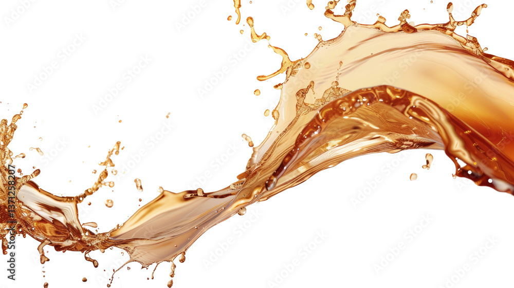 Poster liquid art: capturing a dynamic splash of amber liquid, the image showcases the liquid's texture and