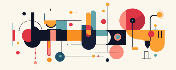 Modern geometric abstract art with colorful shapes on light background, vector