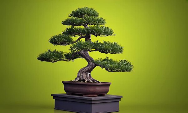 high-quality 4k video of a miniature bonsai tree standing gracefully, fully isolated on a solid green screen background for creative projects