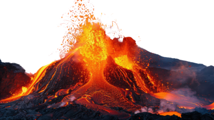 Volcanic Eruption Fury: The raw power and majesty of nature are unleashed as a volcano erupts, spewing fiery lava into the sky, a stark display of the planet's dynamic forces.