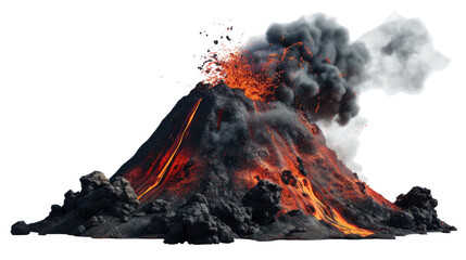 Volcanic Eruption: Witness the raw power of nature as a majestic volcano erupts, spewing molten lava and billowing dark smoke against the backdrop.