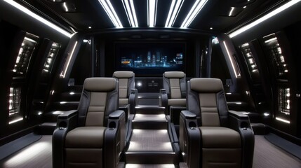 Luxurious Home Theater Setup with Comfortable Seating and Ambient Lighting for an Immersive Ent