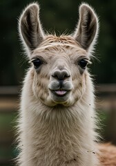 Obraz premium Close-up of a curious llama with its tongue out.