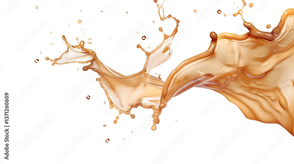 Poster dynamic drink splash: a captivating liquid splash, featuring a rich, flowing pattern, embodies energ
