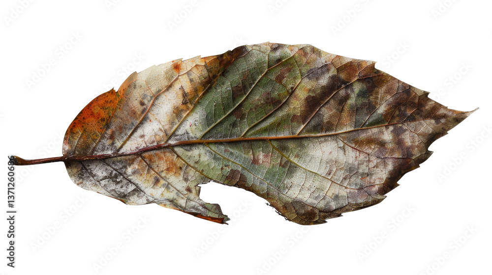 Poster decaying leaf: the intricate patterns and textures of a decaying leaf, showcasing nature's delicate 
