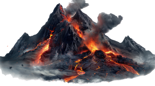 Eruption: A close-up view of a volcano in full eruption, showcasing the raw power of nature as molten lava flows down its slopes.