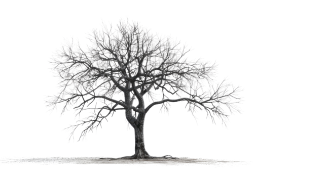 Winter's Embrace: A solitary tree stands silhouetted against a stark backdrop, its bare branches reaching towards the heavens, a stark symbol of resilience and nature's dormant beauty.