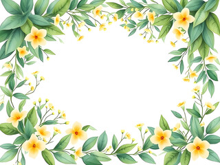 Floral Border Frame with Watercolor Yellow Flowers and Green Leaves for Invitations, Decor, Backgrounds, and Designs