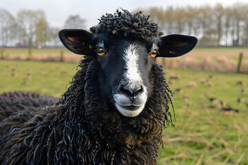 Obraz premium Dappled Sunlight over Natural Scene with Authentic Zwartbles Sheep