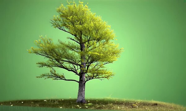 ultra-hd 4k video of a single young sapling with delicate branches and vibrant leaves, isolated on a solid green screen background for creative use