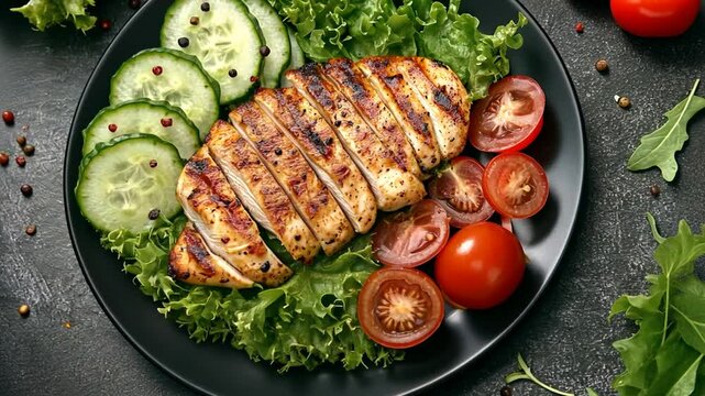 Healthy Grilled Chicken Breast With Fresh Vegetable Salad for Lunch Generative AI