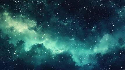 Fototapeta premium Majestic sky with aurora and stars with green northern lights