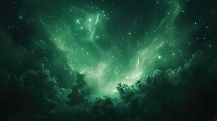 Fototapeta premium Majestic sky with aurora and stars in green northern lights