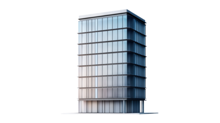 minimalist high-rise office building with a sleek, rectangular design and numerous windows. Perfect for urban and business-related visualizations. Isolated on transparent background.
