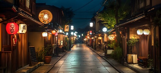 Fototapeta premium Blank Signboard on Traditional Japanese Restaurant at Night, 