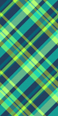 Vibrant diagonal plaid pattern in teal, lime, and olive green.  Perfect for textile design, website backgrounds, or fashion projects.