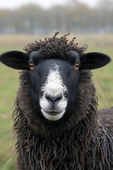 Obraz premium Dappled Sunlight over Natural Scene with Authentic Zwartbles Sheep