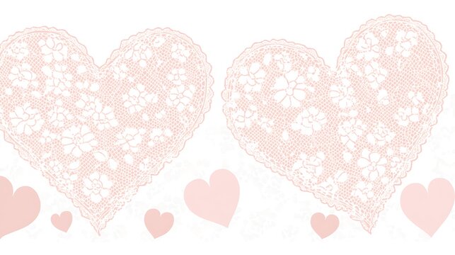 Two pink heart shaped decorative lace elements and smaller hearts
