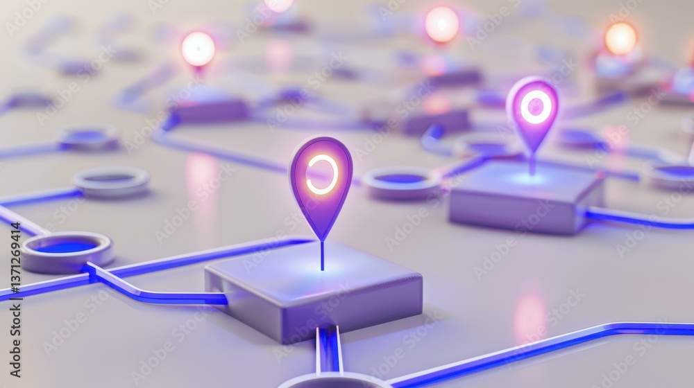 Aufkleber explore the essence of digital connectivity through nodes and geolocation pins, illustrating seamles