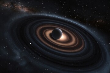 Fototapeta premium An artistic depiction of a planet with ring systems and a glowing core, situated in space, surrounded by stars