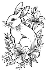 Illustration of Rabbit Surrounded by Flowers