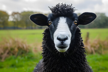 Fototapeta premium Dappled Sunlight over Natural Scene with Authentic Zwartbles Sheep