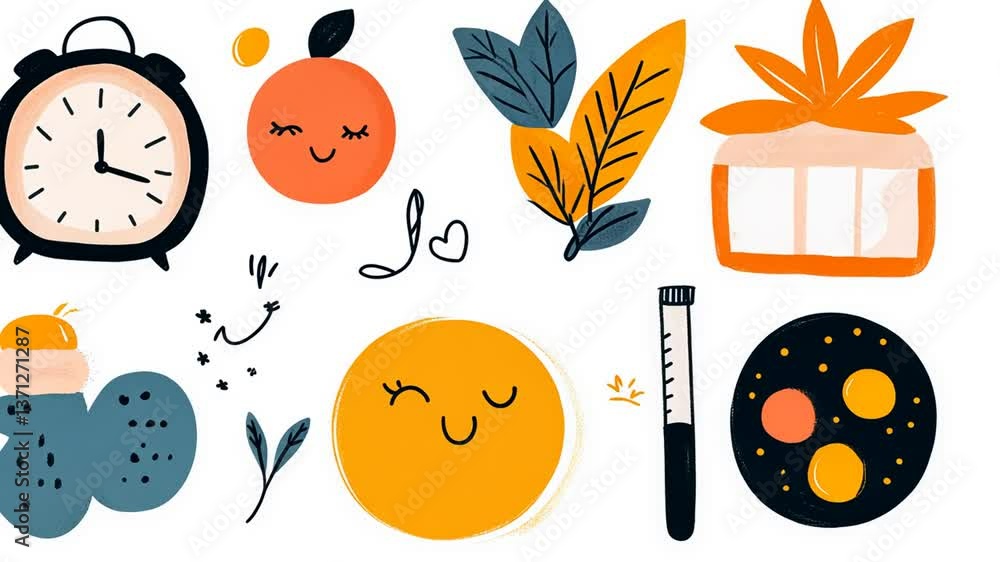 Poster hand drawn vector icons featuring fruits and playful elements generative ai