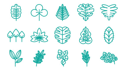Set of tree leaf vector icons on a white background