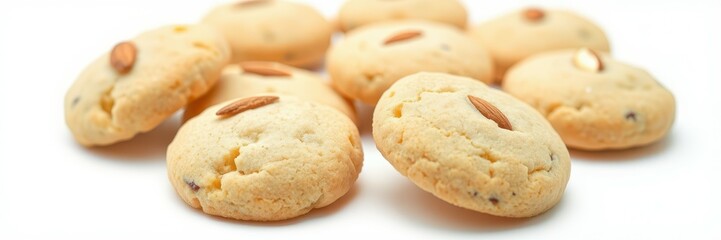 Freshly baked cookies with almonds arranged neatly on a white surface perfect for dessert lovers