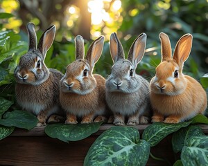 Obraz premium Rabbits Outdoor Garden Setting