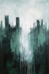 Abstract Green Cityscape - Modern Urban Art Painting