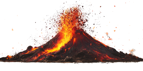 A realistic volcano erupting with lava isolated on white background.PNG