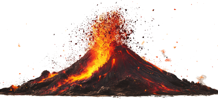 A realistic volcano erupting with lava isolated on white background.PNG