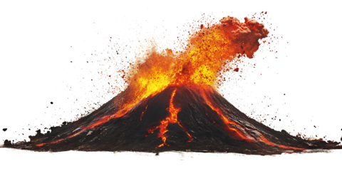 A realistic volcano erupting with lava isolated on white background.PNG