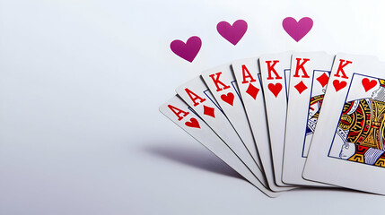 Obraz premium Fan Of Playing Cards With Hearts On White Background