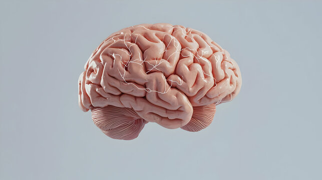 3D Model Of A Light Pink Brain On Light Gray Background