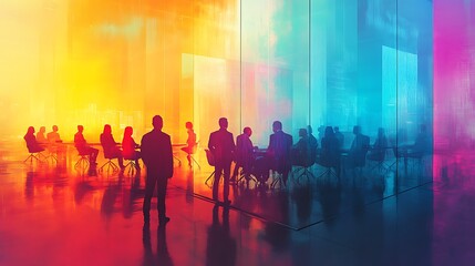 Strategic business meeting modern office digital art colorful environment