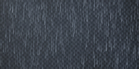 Rain drops on transparent background. Falling water drops. Nature rainfall. Vector illustration