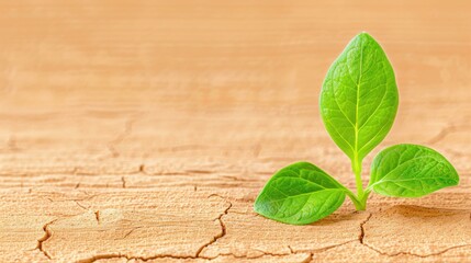Green plant emerging from dry earth shows CO absorption impact  plants role in ecological restoration and climate mitigation.