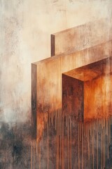 Abstract Geometric Composition with Dripping Paint in Earthy Tones