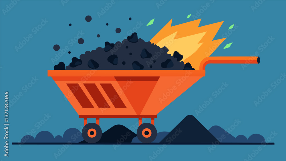 Poster a closeup shot of a coal hopper being loaded with the individual pieces of coal pouring in and creat