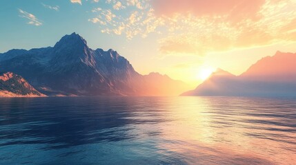 Mesmerizing morning sea with a mountain backdrop